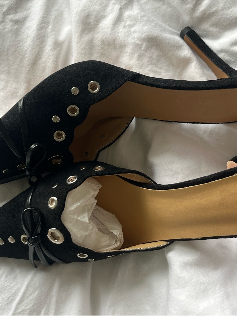 Black Grommet Pointed Toe Heels